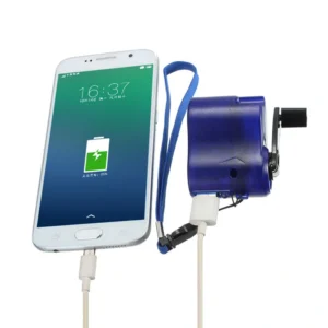 Emergency Power USB Hand Crank Phone Charger Manual Charging Dynamo Generator With Lanyard Blue